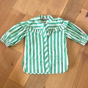 Ganni size 38 blouse with puff sleeves and Kelly green and white stripes